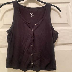 Black pac sun tank top with adjustable buttons.